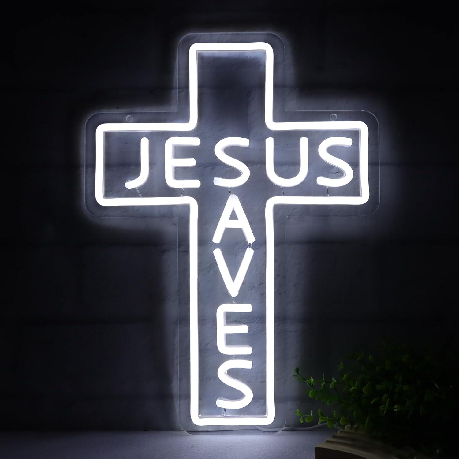 Lighting Decor Room - Jesus Saves Cross Neon Signs USB