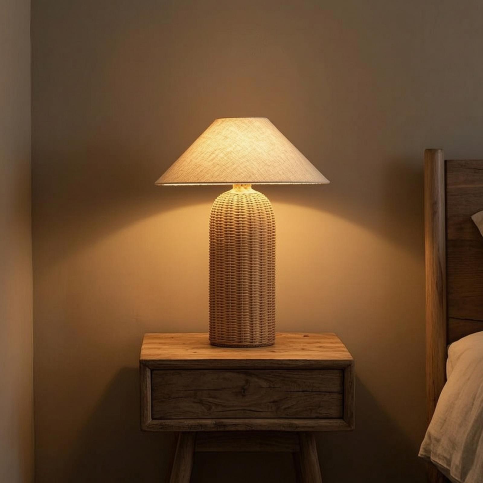 Bedside Lamp Rattan Base Fabri - огляд і ціна Lighting Decor Room