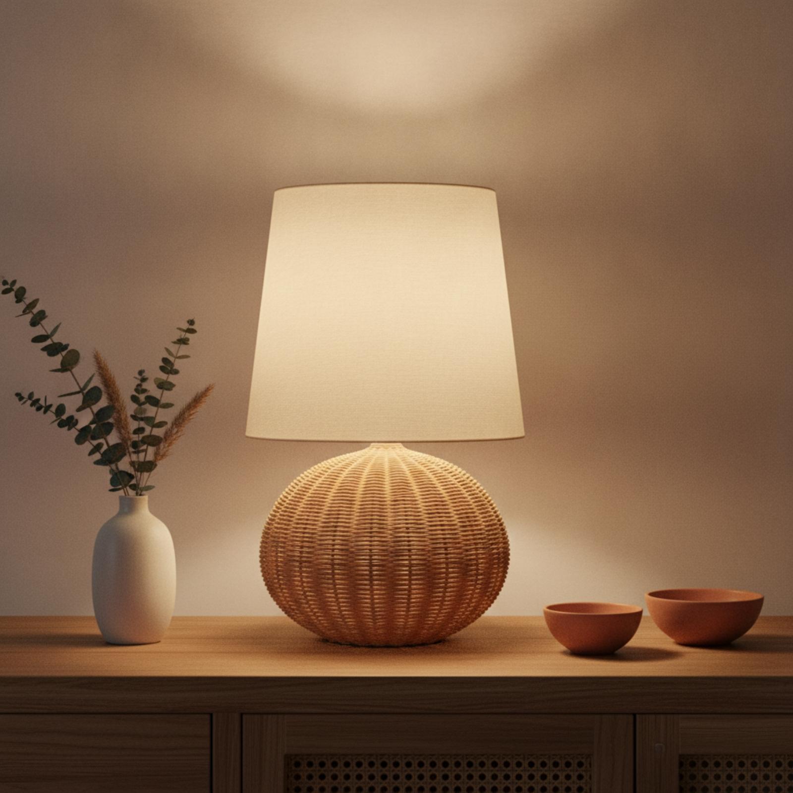 Bedside Lamp Rattan Base Fabri - огляд і ціна Lighting Decor Room