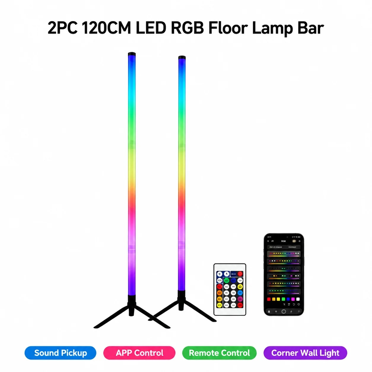 2PCS 120CM RGB Floor Lamp, Sou - огляд і ціна Lighting Decor For Home