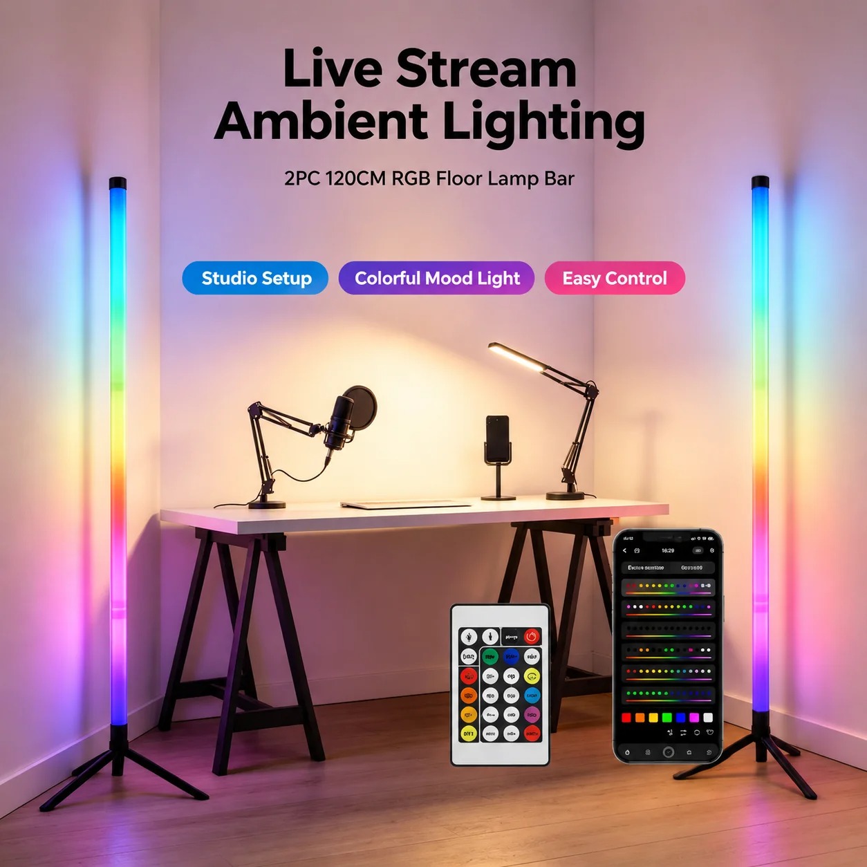 2PCS 120CM RGB Floor Lamp, Sou - огляд і ціна Lighting Decor For Home