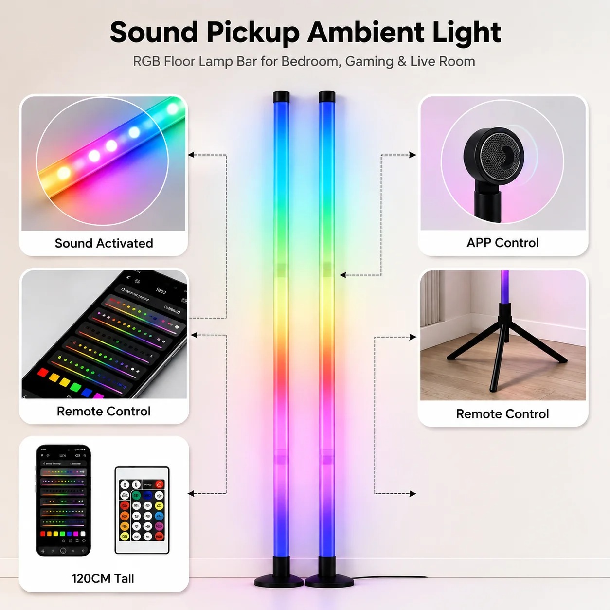 2PCS 120CM RGB Floor Lamp, Sou - огляд і ціна Lighting Decor For Home